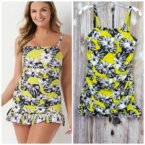 𝅺G.I.L.I. Citrine Tropical Ruffle Hem Swim Dress